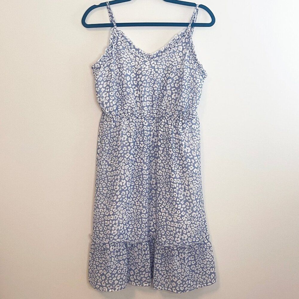 Cupshe Blue White Ditzy Floral Ruffle Hem Sundress Beach Summer Resortwear S XL
